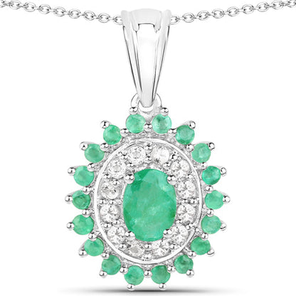 6.53 Carat Genuine Zambian Emerald and White Topaz .925 Sterling Silver 3 Piece Jewelry Set (Ring, Earrings, and Pendant w/ Chain) Bids.com