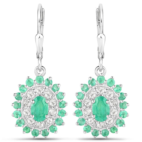 6.53 Carat Genuine Zambian Emerald and White Topaz .925 Sterling Silver 3 Piece Jewelry Set (Ring, Earrings, and Pendant w/ Chain) Bids.com
