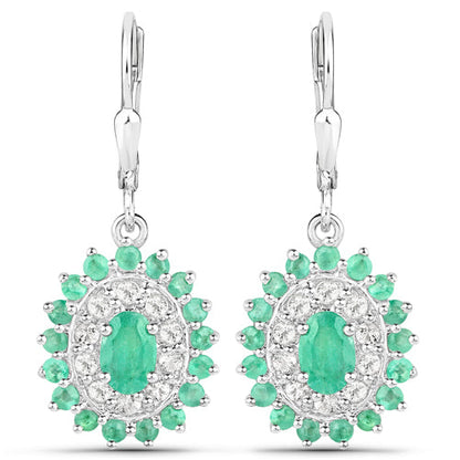 6.53 Carat Genuine Zambian Emerald and White Topaz .925 Sterling Silver 3 Piece Jewelry Set (Ring, Earrings, and Pendant w/ Chain) Bids.com