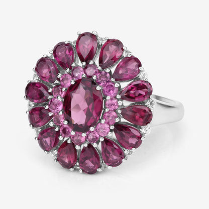 6.19 Carat Genuine Rhodolite and White Topaz .925 Sterling Silver Ring Bids.com