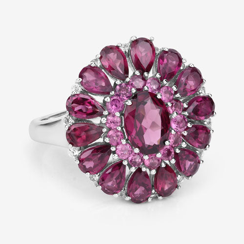 6.19 Carat Genuine Rhodolite and White Topaz .925 Sterling Silver Ring Bids.com
