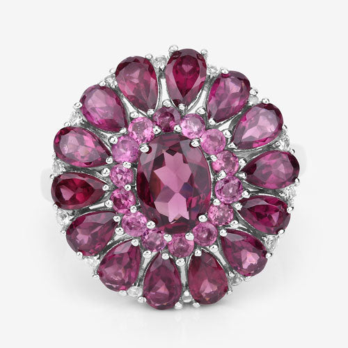 6.19 Carat Genuine Rhodolite and White Topaz .925 Sterling Silver Ring Bids.com