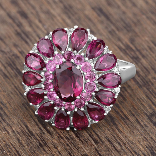 6.19 Carat Genuine Rhodolite and White Topaz .925 Sterling Silver Ring Bids.com