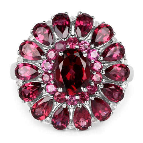 6.19 Carat Genuine Rhodolite and White Topaz .925 Sterling Silver Ring Bids.com