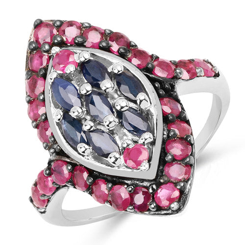 1.77 Carat Genuine Blue Sapphire and Ruby .925 Sterling Silver Ring Bids.com