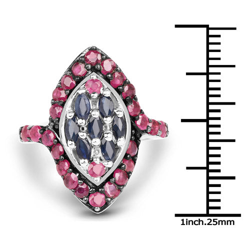 1.77 Carat Genuine Blue Sapphire and Ruby .925 Sterling Silver Ring Bids.com