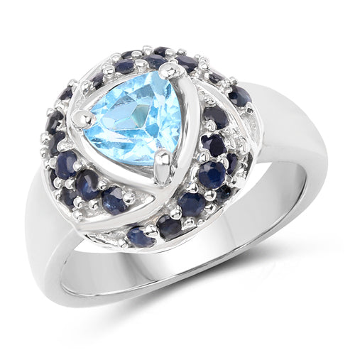 1.61 Carat Genuine Swiss Blue Topaz & Blue Sapphire .925 Sterling Silver Ring Bids.com