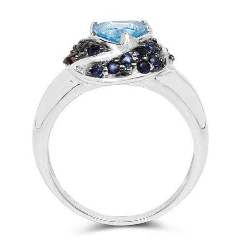 1.61 Carat Genuine Swiss Blue Topaz & Blue Sapphire .925 Sterling Silver Ring Bids.com