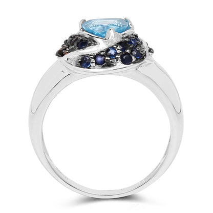 1.61 Carat Genuine Swiss Blue Topaz & Blue Sapphire .925 Sterling Silver Ring Bids.com