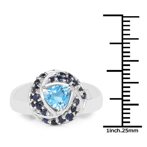 1.61 Carat Genuine Swiss Blue Topaz & Blue Sapphire .925 Sterling Silver Ring Bids.com