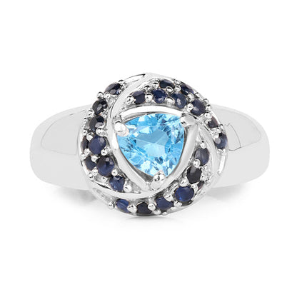 1.61 Carat Genuine Swiss Blue Topaz & Blue Sapphire .925 Sterling Silver Ring Bids.com