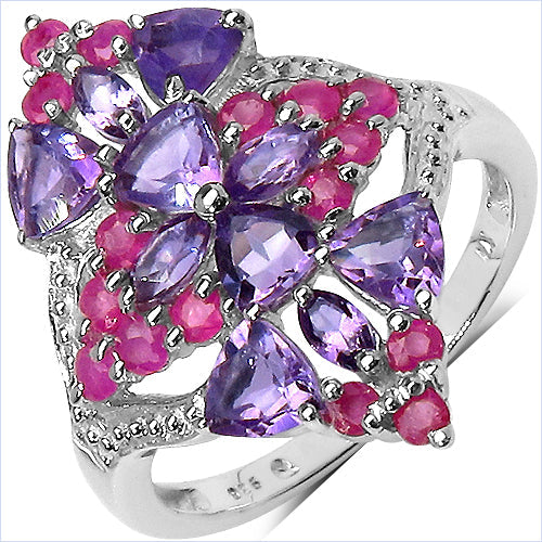 2.58 Carat Genuine Amethyst & Ruby .925 Sterling Silver Ring Bids.com