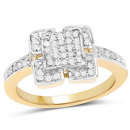 14K Yellow Gold Plated 0.24 Carat Genuine White Diamond .925 Sterling Silver Ring Bids.com