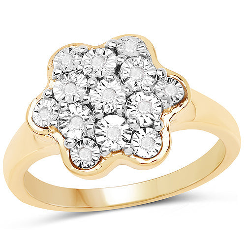 14K Yellow Gold Plated 0.07 Carat Genuine White Diamond .925 Sterling Silver Ring Bids.com