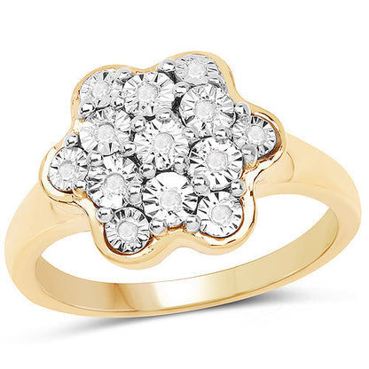 14K Yellow Gold Plated 0.07 Carat Genuine White Diamond .925 Sterling Silver Ring Bids.com