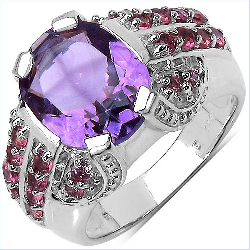 5.37 Carat Genuine Amethyst & Rhodolite .925 Sterling Silver Ring Bids.com