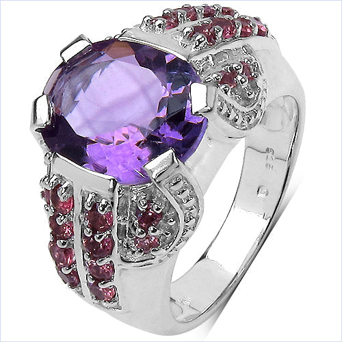 5.37 Carat Genuine Amethyst & Rhodolite .925 Sterling Silver Ring Bids.com