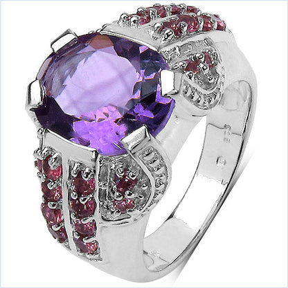5.37 Carat Genuine Amethyst & Rhodolite .925 Sterling Silver Ring Bids.com