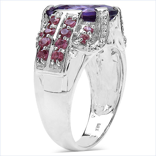 5.37 Carat Genuine Amethyst & Rhodolite .925 Sterling Silver Ring Bids.com