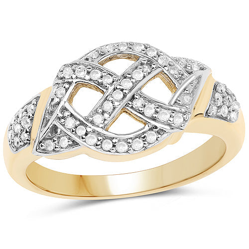 14K Yellow Gold Plated 0.21 Carat Genuine White Diamond .925 Sterling Silver Ring Bids.com