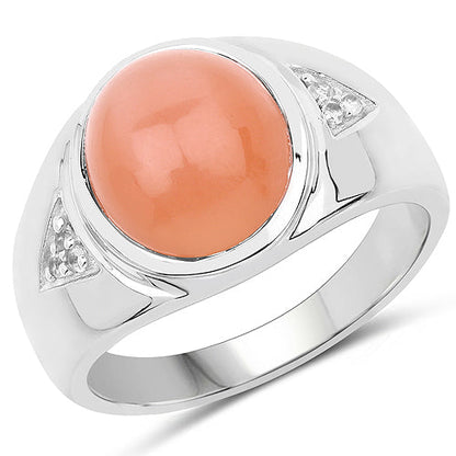 6.59 Carat Genuine Peach Moonstone and White Topaz .925 Sterling Silver Ring Bids.com