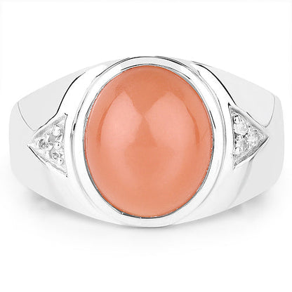 6.59 Carat Genuine Peach Moonstone and White Topaz .925 Sterling Silver Ring Bids.com