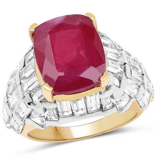 14K Yellow Gold Plated 10.76 Carat Glass Filled Ruby and White Topaz .925 Sterling Silver Ring Bids.com