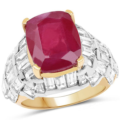 14K Yellow Gold Plated 10.76 Carat Glass Filled Ruby and White Topaz .925 Sterling Silver Ring Bids.com