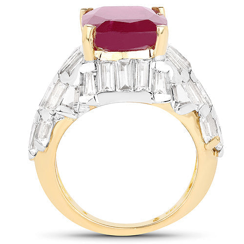 14K Yellow Gold Plated 10.76 Carat Glass Filled Ruby and White Topaz .925 Sterling Silver Ring Bids.com
