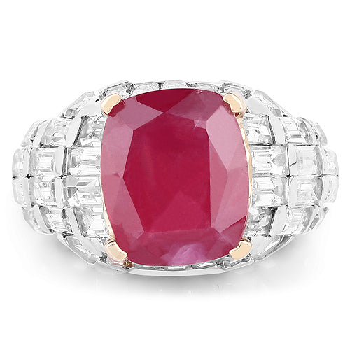 14K Yellow Gold Plated 10.76 Carat Glass Filled Ruby and White Topaz .925 Sterling Silver Ring Bids.com
