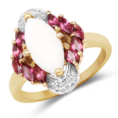 1.90 Carat Genuine Opal and Rhodolite .925 Sterling Silver Ring Bids.com