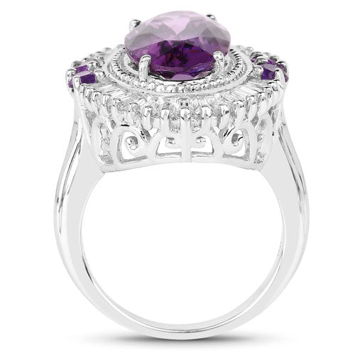 7.96 Carat Genuine Amethyst and White Topaz .925 Sterling Silver Ring Bids.com
