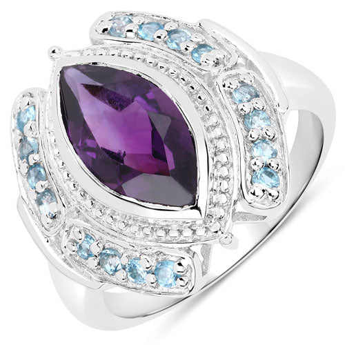 3.06 Carat Genuine Amethyst and London Blue Topaz .925 Sterling Silver Ring Bids.com