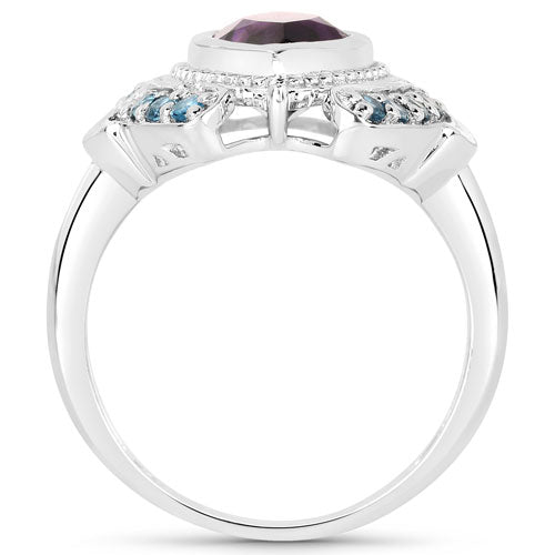 3.06 Carat Genuine Amethyst and London Blue Topaz .925 Sterling Silver Ring Bids.com