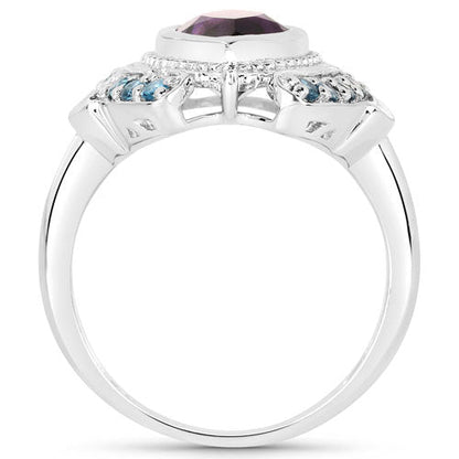 3.06 Carat Genuine Amethyst and London Blue Topaz .925 Sterling Silver Ring Bids.com