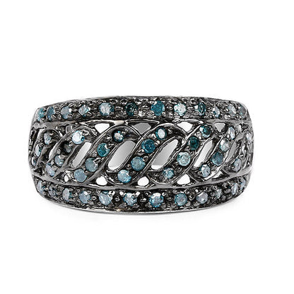 0.60 Carat Genuine Blue Diamond .925 Sterling Silver Ring Bids.com