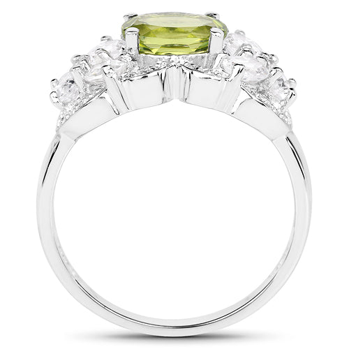 2.70 Carat Genuine Peridot and White Zircon .925 Sterling Silver Ring Bids.com