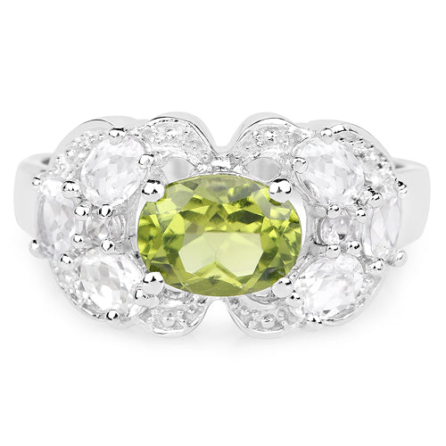 2.70 Carat Genuine Peridot and White Zircon .925 Sterling Silver Ring Bids.com