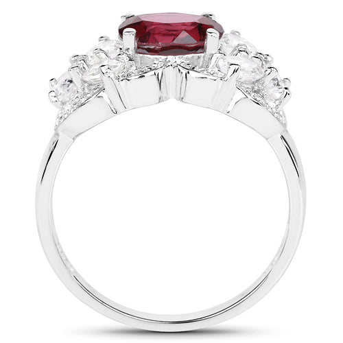 3.16 Carat Genuine Rhodolite and White Zircon .925 Sterling Silver Ring Bids.com