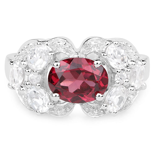 3.16 Carat Genuine Rhodolite and White Zircon .925 Sterling Silver Ring Bids.com
