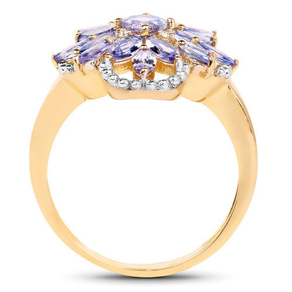 14K Yellow Gold Plated 2.01 Carat Genuine Tanzanite & White Topaz .925 Sterling Silver Ring Bids.com