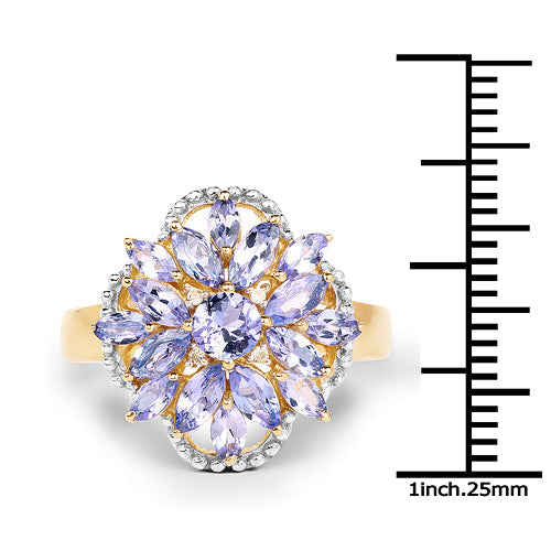 14K Yellow Gold Plated 2.01 Carat Genuine Tanzanite & White Topaz .925 Sterling Silver Ring Bids.com