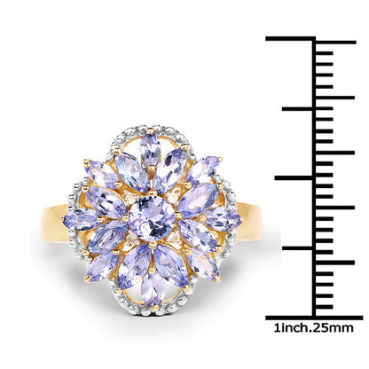 14K Yellow Gold Plated 2.01 Carat Genuine Tanzanite & White Topaz .925 Sterling Silver Ring Bids.com