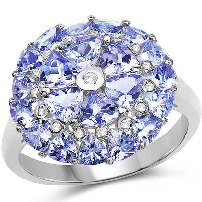 2.96 Carat Genuine Tanzanite and White Diamond .925 Sterling Silver Ring Bids.com
