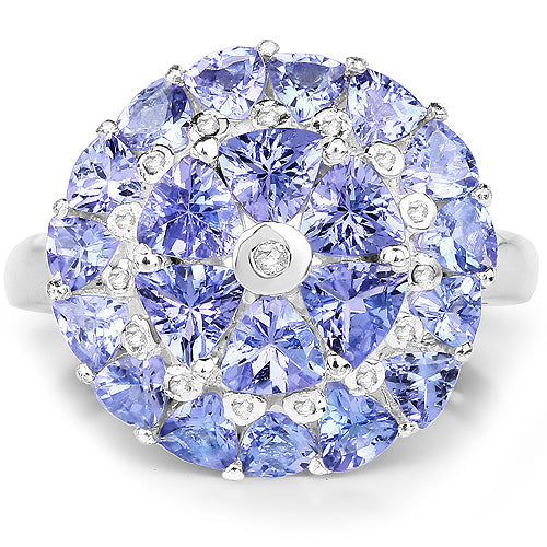 2.96 Carat Genuine Tanzanite and White Diamond .925 Sterling Silver Ring Bids.com