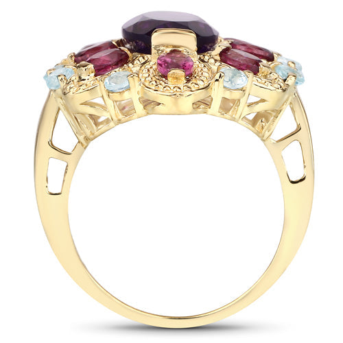 6.80 Carat Genuine Amethyst, Rhodolite and Blue Topaz .925 Sterling Silver Ring Bids.com