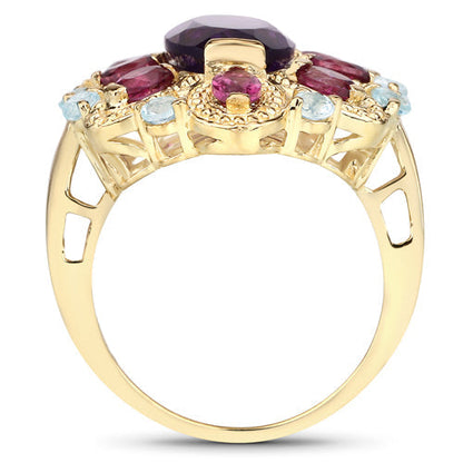 6.80 Carat Genuine Amethyst, Rhodolite and Blue Topaz .925 Sterling Silver Ring Bids.com