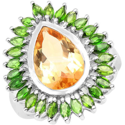 7.02 Carat Genuine Citrine and Chrome Diopside .925 Sterling Silver Ring Bids.com