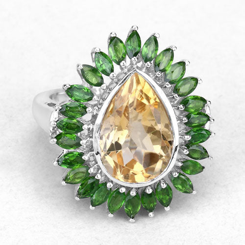 7.02 Carat Genuine Citrine and Chrome Diopside .925 Sterling Silver Ring Bids.com