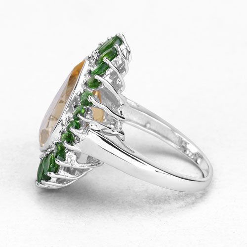7.02 Carat Genuine Citrine and Chrome Diopside .925 Sterling Silver Ring Bids.com